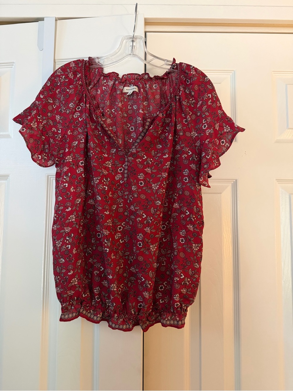 Red Floral Smocked Hem Mini Skirt